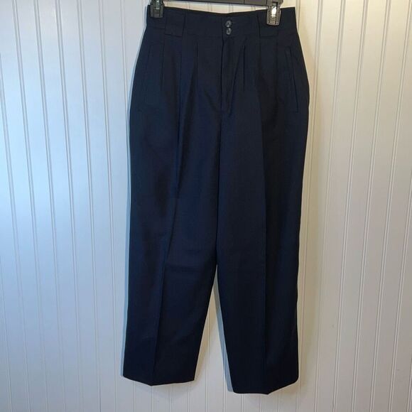 Vintage Stephanie Andrews Wool Lined Dress Pants Size 8 Navy Pleated Front - Picture 1 of 7
